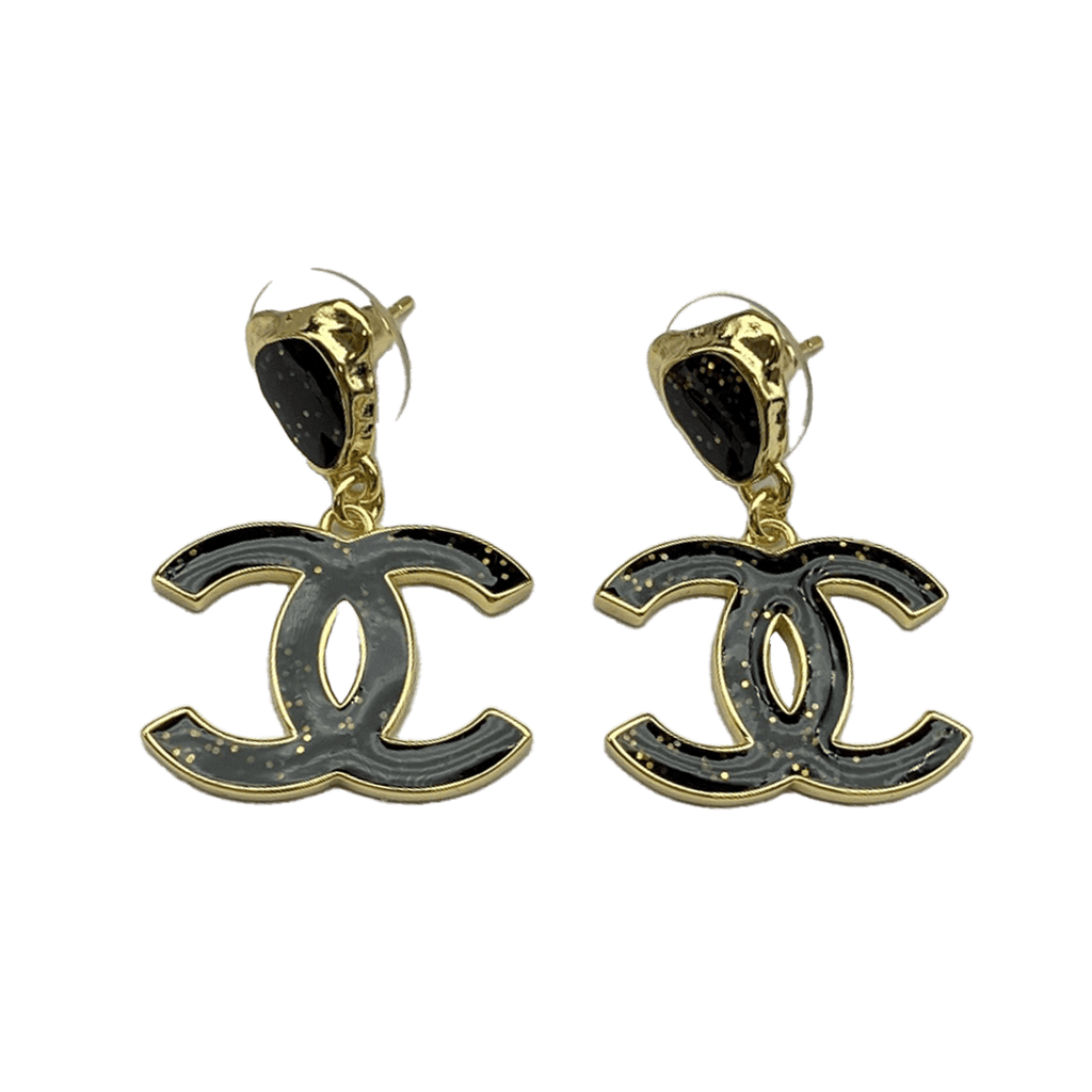 18K CC Classic Black Dangle Earrings