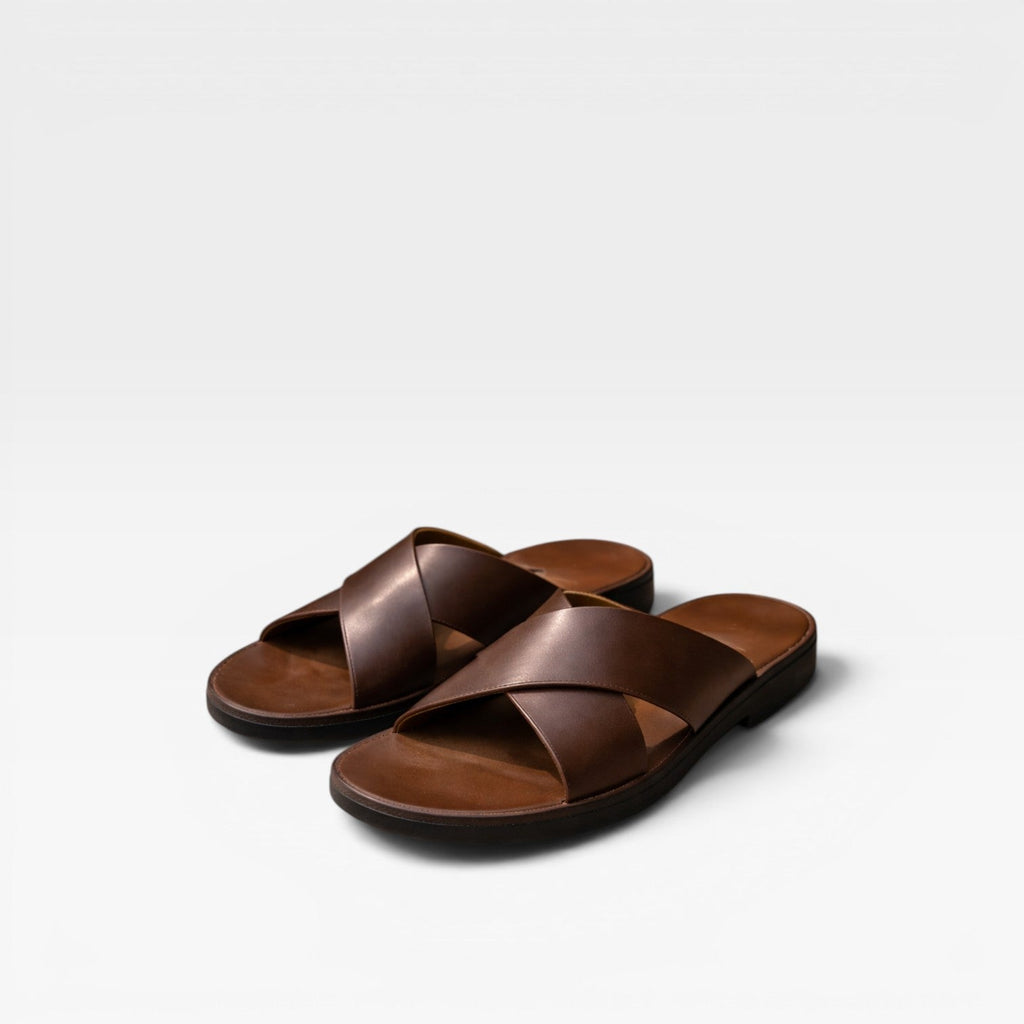 Men's Cross Strap Leather Sandals – Comfortable Slide Summer Style