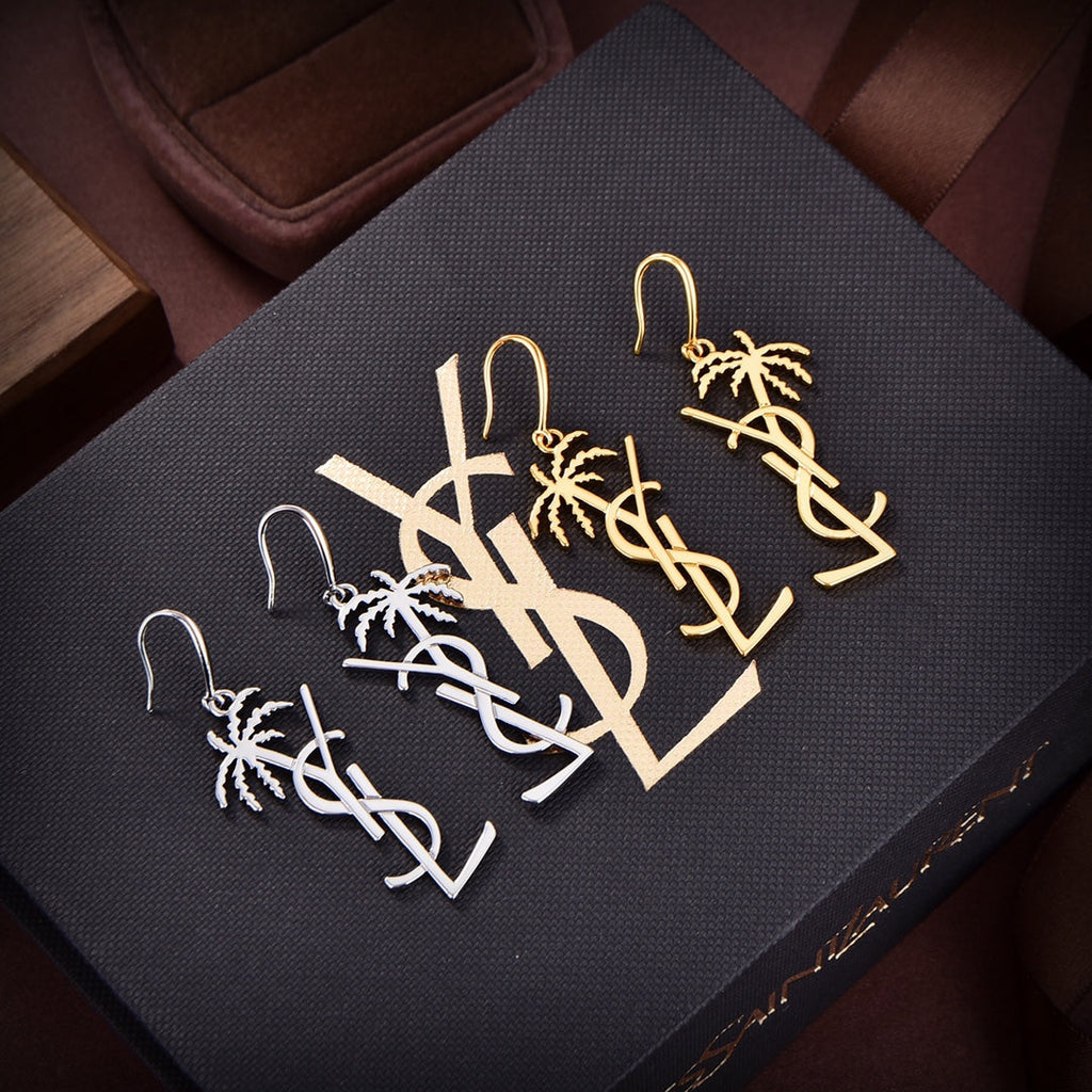 18K Saint Monogram Palmier Statement Earrings