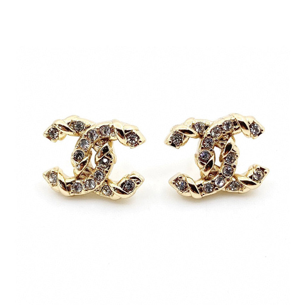 18K CC Full Crystals Earrings