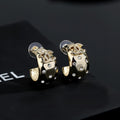 18K CC Half Circle Diamond Gold Earrings