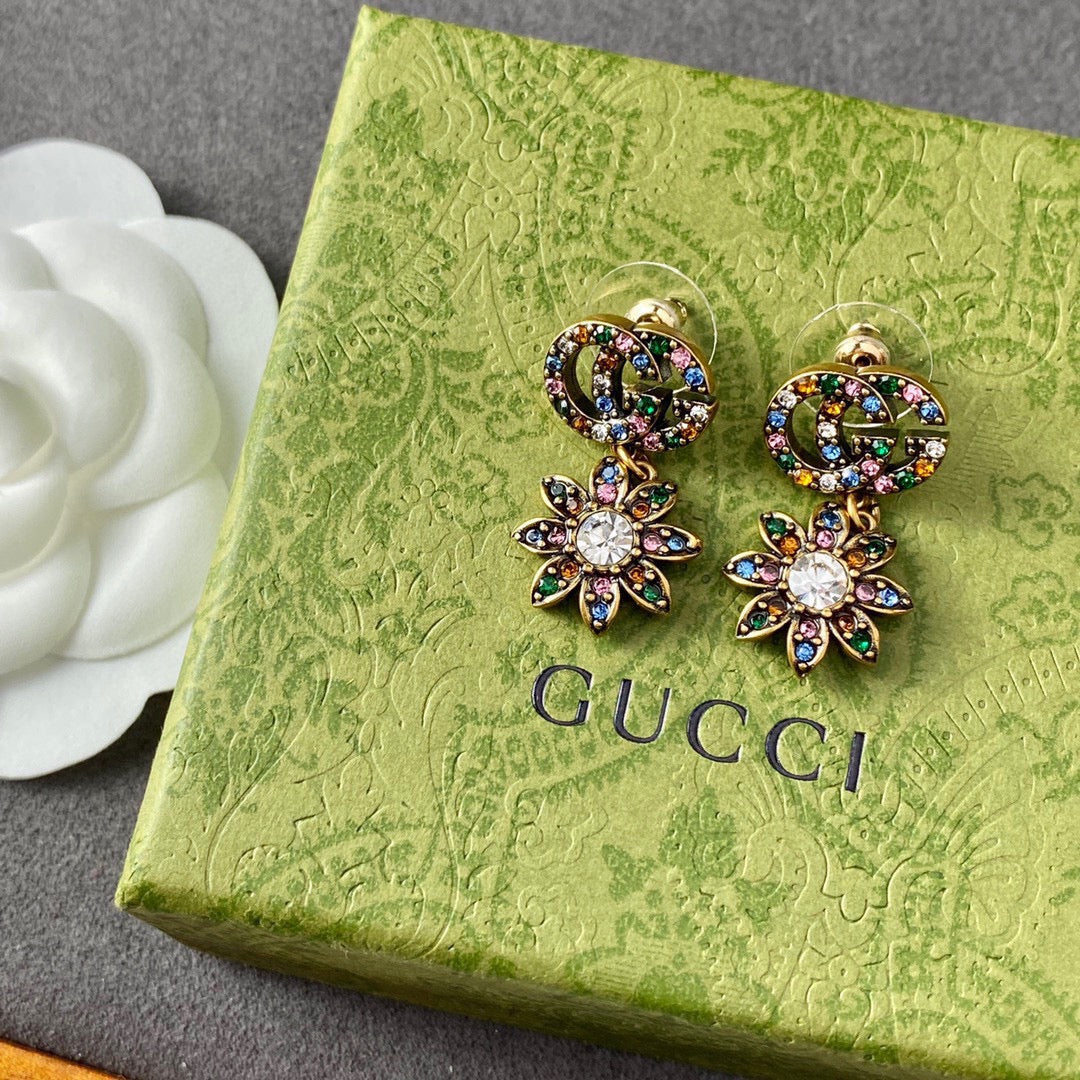 18K Double G Flower Pendant Earrings