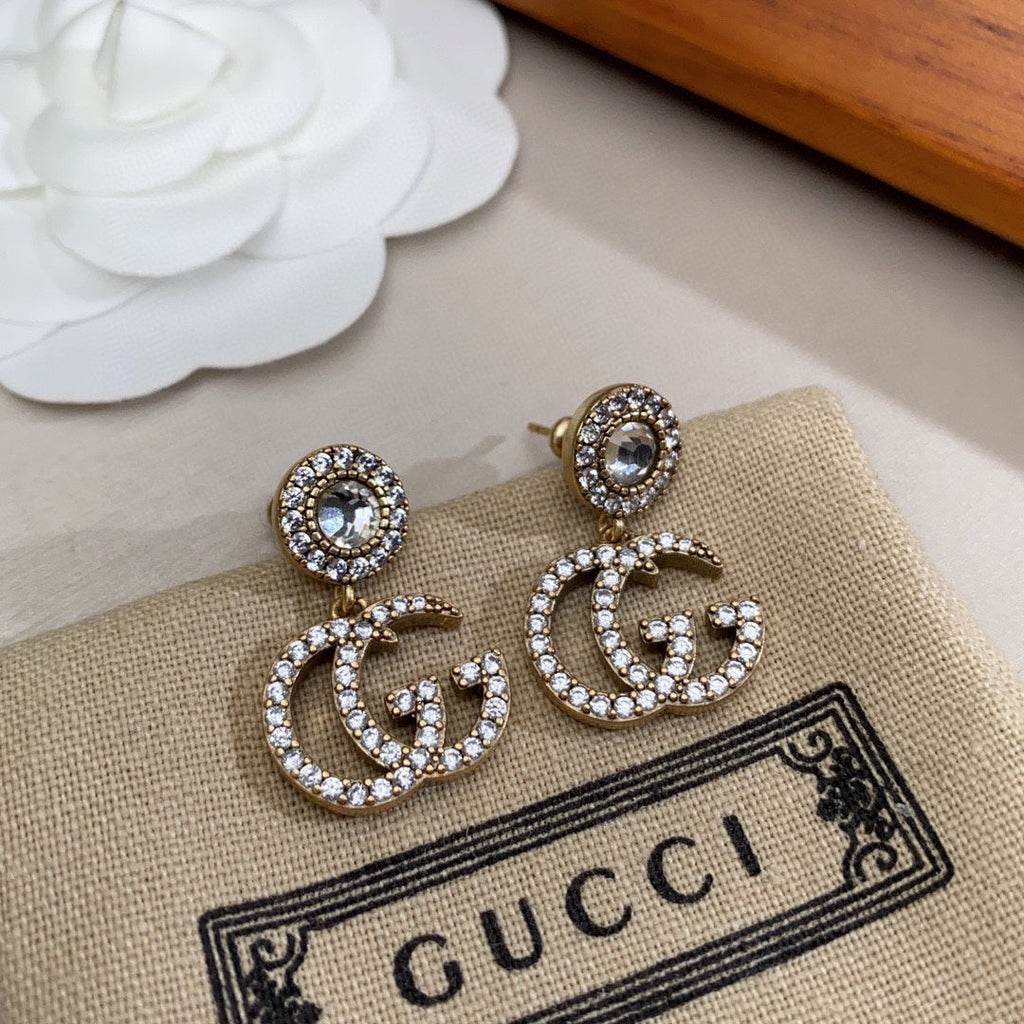 18K Double G Crystal Pendant Earrings