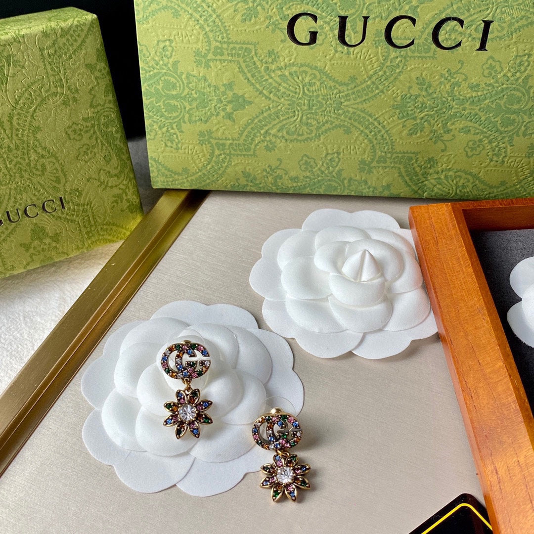 18K Double G Flower Pendant Earrings