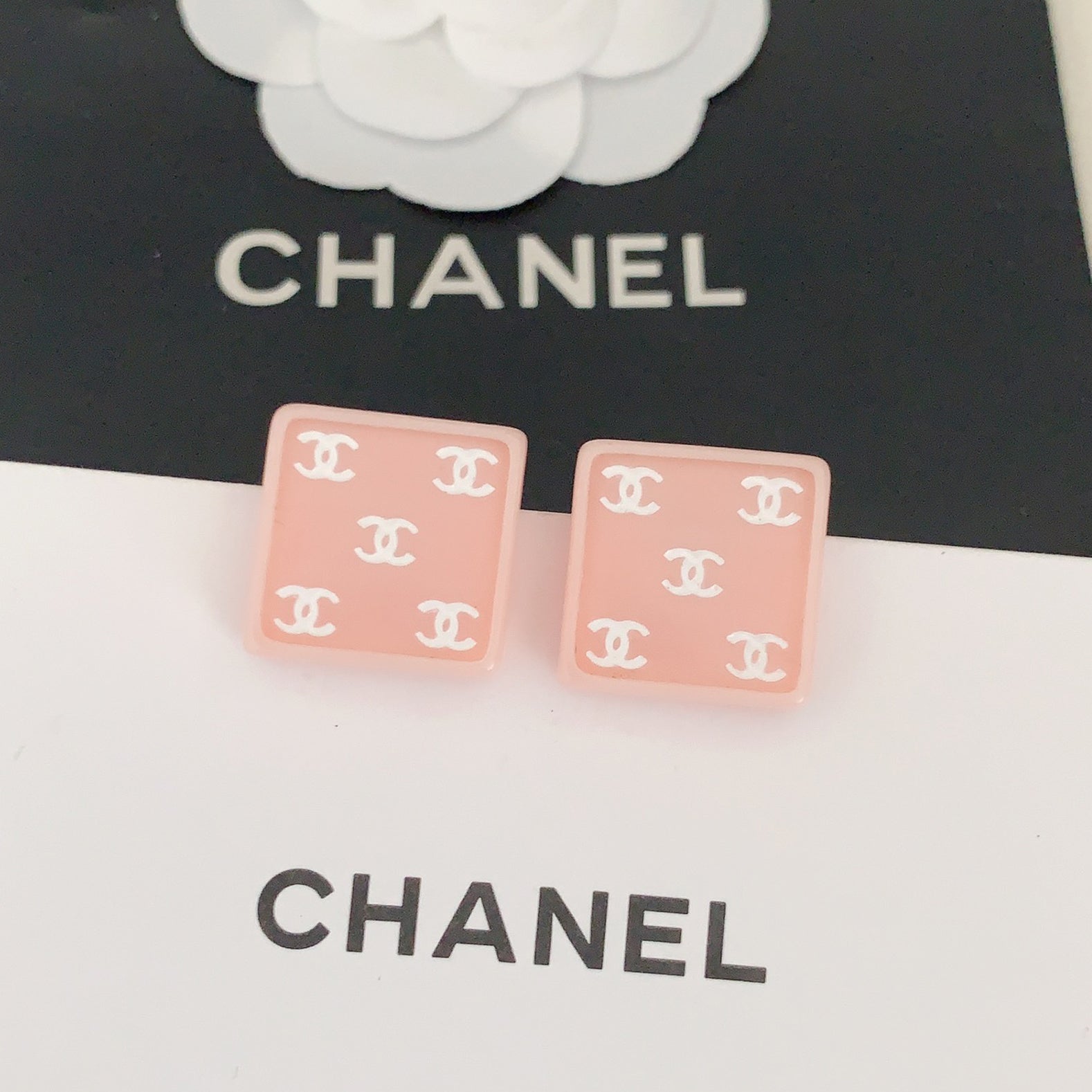 18K CC Pink Resin Earrings