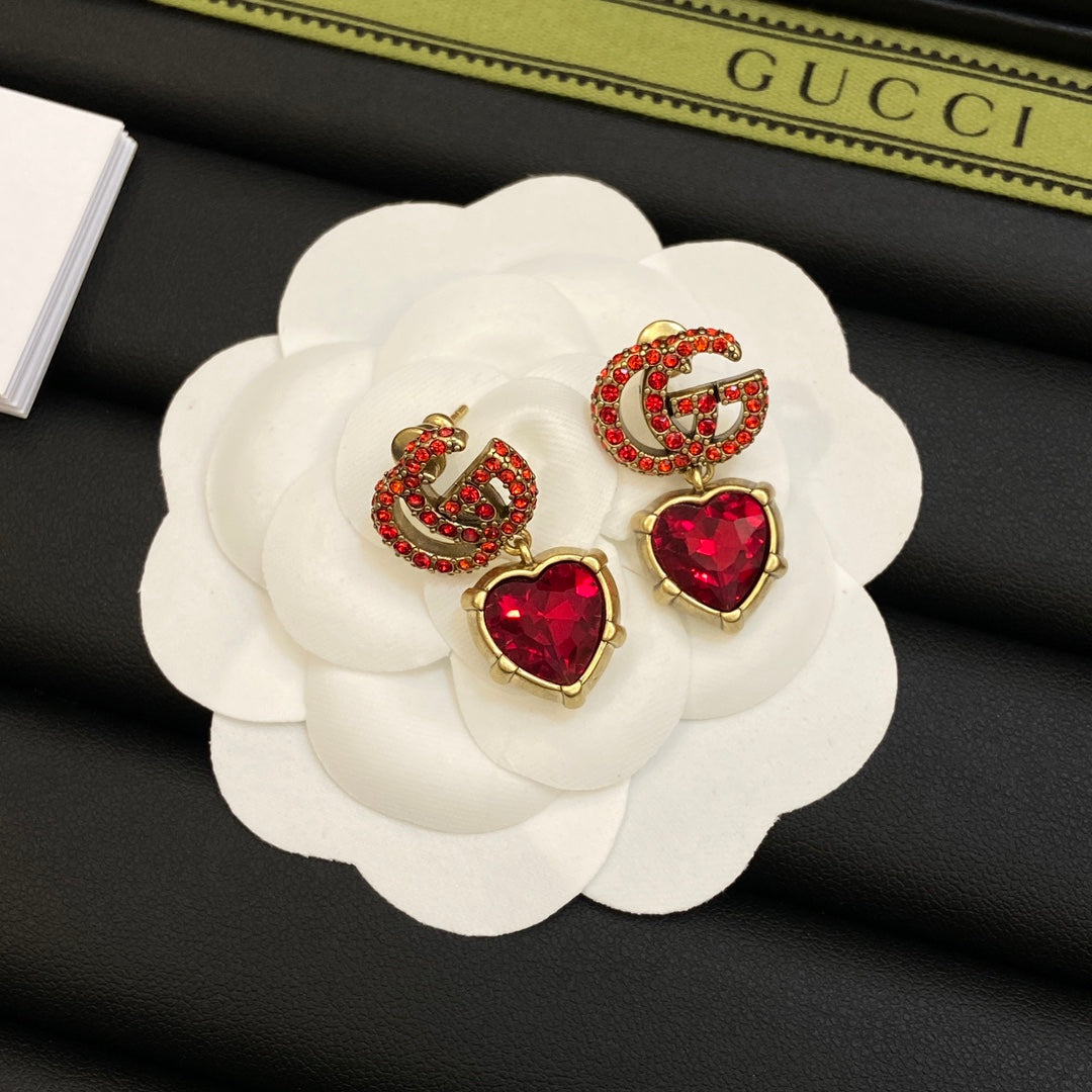 18K GG Red Crystal Earrings