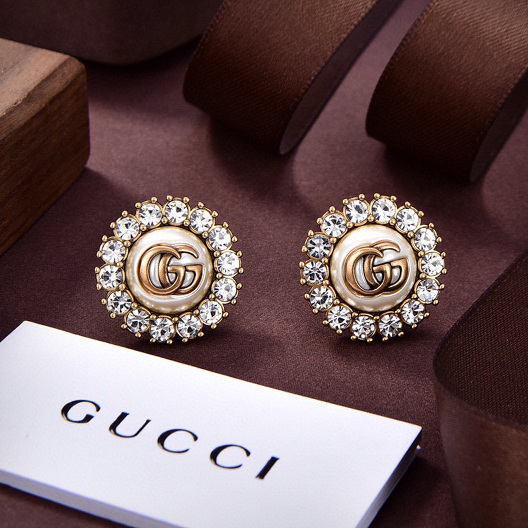 18K Double G Flower Crystals Earrings