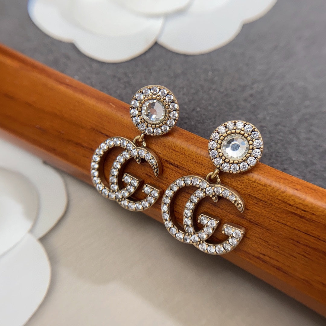 18K Double G Crystal Pendant Earrings
