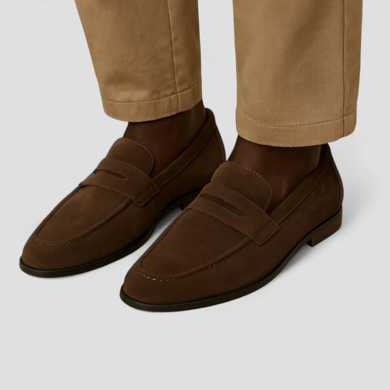 Men’s Suede Penny Loafers – Classic Slip-On Dress Shoes